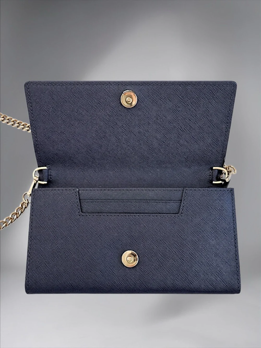 Kate Spade New York Spencer Flap Chain Wallet – Navy Saffiano Leather